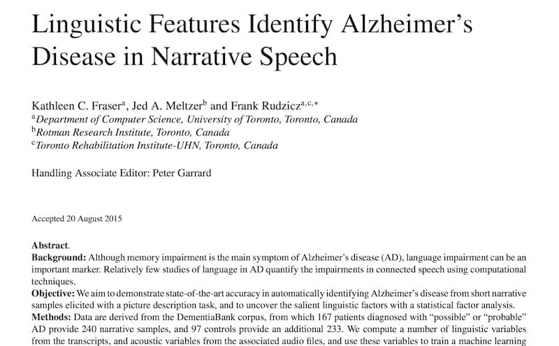 Linguistic features identify Alzheimer’s disease in narrative speech